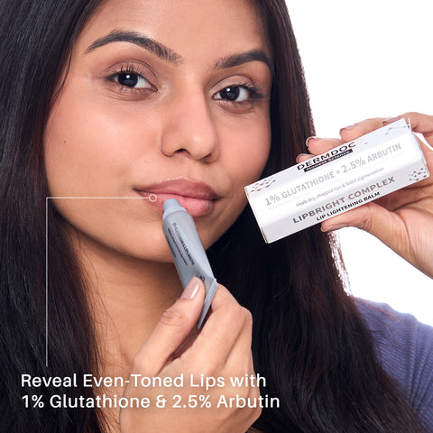 DERMDOC LipBright Treatment 1% Glutathione + 2.5% Arbutin Lip Balm (10 gm) | Brightening Lip Balm for Chapped Lips, Pigmented Lips, & Smoker Lips