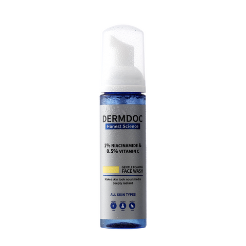 DERMDOC 1% Niacinamide & 0.5% Vitamin C Foaming Face Wash for Glowing Skin (80 ml) | Skin Cleansing | Oily Skin Friendly | Oil-Free Face Wash