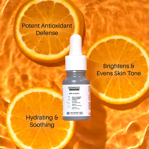 DERMDOC Glow & Shield Duo (Combo of 2) | 4% Niacinamide Ultra Violet Brightening Sunscreen with SPF 50 PA+++ Sun Protection (60 gm) | 10% Vitamin C Face Serum for Glowing Skin (12 ml)