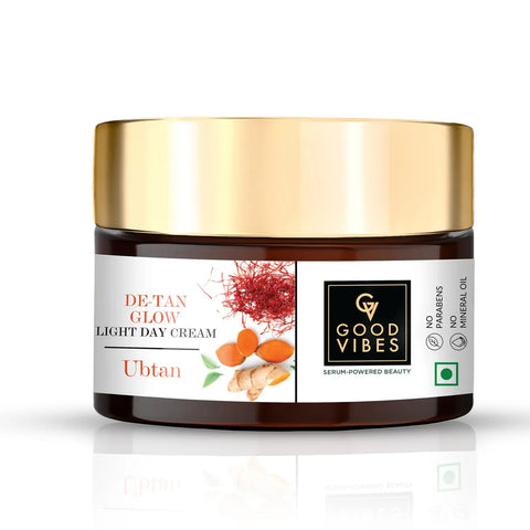 Good Vibes Ubtan De-tan Glow Light Day Cream with Power of Serum | Oil free Tan free Depigmentation (50 gm)