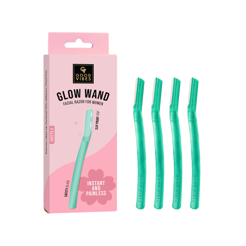 Good Vibes Glow Wand Facial Razor Pack of 4 for Women | Instant & Painless Hair Removal | Shaving for Upper Lip Chin Sideburns & Eyebrows | Smooth Hair-Free Skin | Dermaplaning & Exfoliation | Gentle & Slip-Proof | Suitable for Sensitive Skin