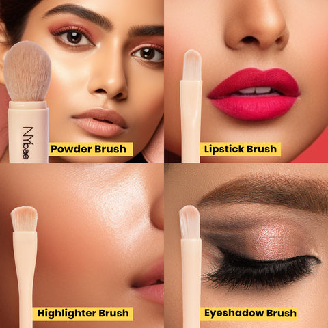 NY Bae On The Move Brush Kit | Foundation Brush | Highlighter Brush | Eyeshadow Brush| Lipstick Brush | Makeup Brush Set | Blush Brush | Powder Brush | Eye Makeup Brush | Set of 4