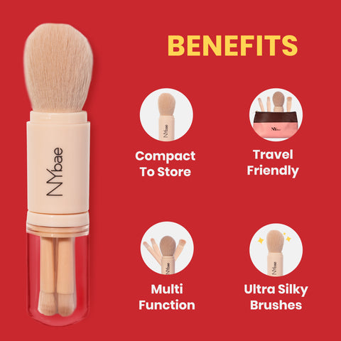 NY Bae On The Move Brush Kit | Foundation Brush | Highlighter Brush | Eyeshadow Brush| Lipstick Brush | Makeup Brush Set | Blush Brush | Powder Brush | Eye Makeup Brush | Set of 4
