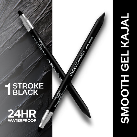 FACES CANADA Ultime Pro Intense Gel Kajal With Smudger & Sharpener - Black, 1.2 gm | 24 Hr Long Stay | Waterproof & Smudgeproof | One Swipe Smooth Application | 3-in-1 Kajal, Eyeliner
