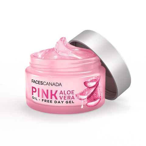 FACES CANADA Pink Aloe Vera Oil-Free Day Gel, 50 gm | 1.5% Hyaluronic Acid | Intense Hydration | Lightweight, Non Sticky & Absorbs Easily | Soothing, Nourishing & Acne Control | No Alcohol & Parabens