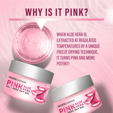 FACES CANADA Pink Aloe Vera Oil-Free Day Gel, 50 gm | 1.5% Hyaluronic Acid | Intense Hydration | Lightweight, Non Sticky & Absorbs Easily | Soothing, Nourishing & Acne Control | No Alcohol & Parabens