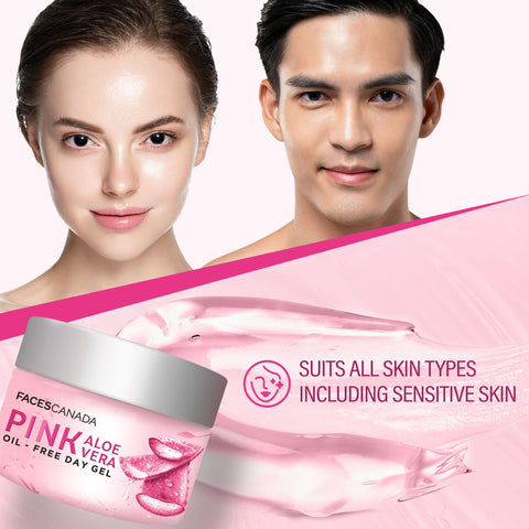 FACES CANADA Pink Aloe Vera Oil-Free Day Gel, 50 gm | 1.5% Hyaluronic Acid | Intense Hydration | Lightweight, Non Sticky & Absorbs Easily | Soothing, Nourishing & Acne Control | No Alcohol & Parabens