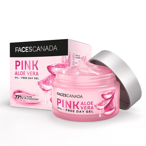 FACES CANADA Pink Aloe Vera Oil-Free Day Gel, 50 gm | 1.5% Hyaluronic Acid | Intense Hydration | Lightweight, Non Sticky & Absorbs Easily | Soothing, Nourishing & Acne Control | No Alcohol & Parabens