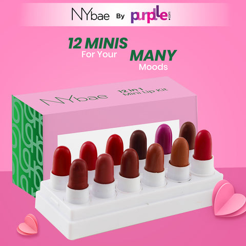 NY Bae 12 In 1 Mini Lip Kit Set (14.4 gm) | Red & Nude Lipstick | Lip Crayon | Lip & Cheek Tint | Lipstick Pallete| Makeup Kit | Lip Kit | Blush - Everyday Empress 02