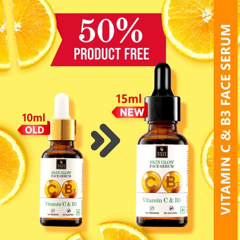 Good Vibes Vitamin C & B3 Skin Glow Face Serum | Free 50% Product Extra| With Orange | Easy Absorption | No Parabens, No Silicones, No Sulphates, No Animal Testing (15 ml)