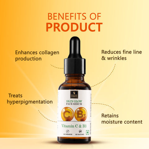 Good Vibes Vitamin C & B3 Skin Glow Face Serum | Free 50% Product Extra| With Orange | Easy Absorption | No Parabens, No Silicones, No Sulphates, No Animal Testing (15 ml)