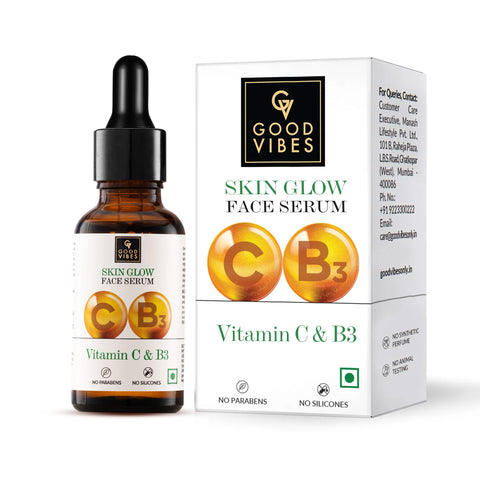 Good Vibes Vitamin C & B3 Skin Glow Face Serum | Free 50% Product Extra| With Orange | Easy Absorption | No Parabens, No Silicones, No Sulphates, No Animal Testing (15 ml)