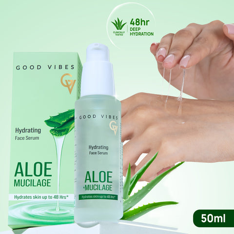 Good Vibes Aloe Mucilage Hydrating Serum | 48-Hour Deep Hydration | Soft & Moisturized Skin | Natural Mucin Alternative for Healthy Skin | Reduces Signs of Aging | Perfect for Skin & Hair | 50 ml