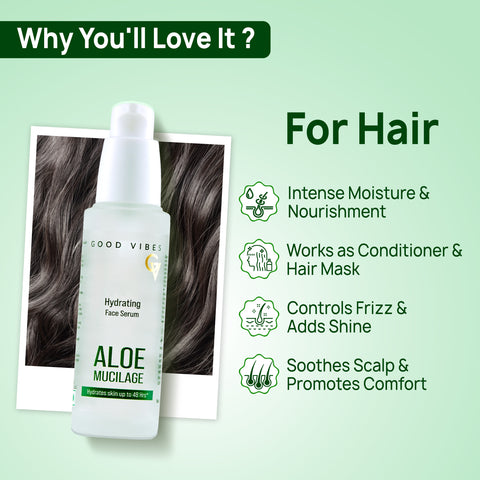 Good Vibes Aloe Mucilage Hydrating Serum | 48-Hour Deep Hydration | Soft & Moisturized Skin | Natural Mucin Alternative for Healthy Skin | Reduces Signs of Aging | Perfect for Skin & Hair | 50 ml
