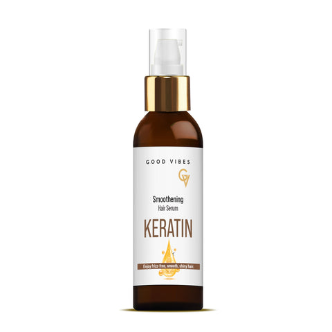 Good Vibes Keratin Smoothening Hair Serum with Keratin & Almond Oil | Reduces Frizz & Smoothens Hair | Adds Shine & Softness | Nourishing & Lightweight Formula | For Frizz-Free Silky Hair – 50 ml