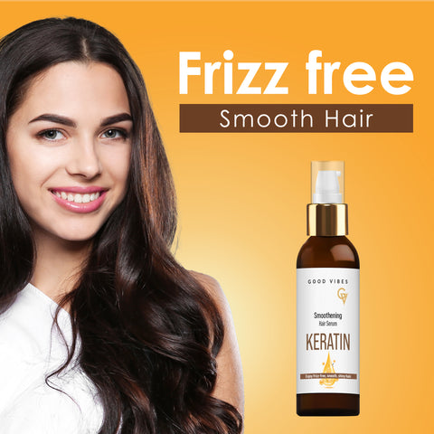 Good Vibes Keratin Smoothening Hair Serum with Keratin & Almond Oil | Reduces Frizz & Smoothens Hair | Adds Shine & Softness | Nourishing & Lightweight Formula | For Frizz-Free Silky Hair – 50 ml