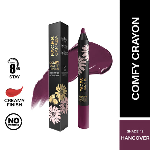 FACES CANADA Comfy Matte Crayon I Creamy Matte I Chamomile & Shea Butter I Alcohol-free I Hangover 12 2.8 gm