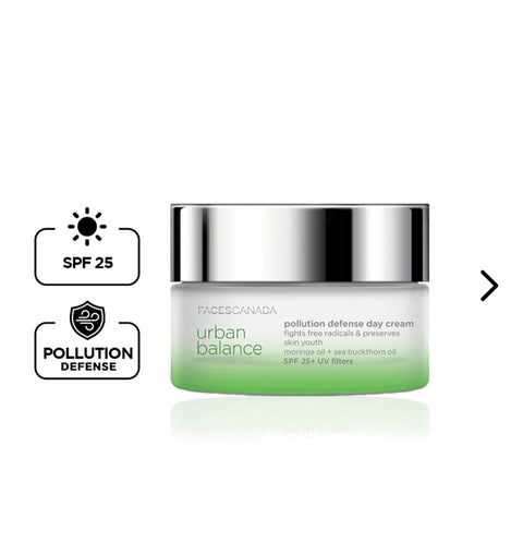 FACES CANADA Urban Balance Pollution Defence Day Cream (50 gm) | For All Skin Types | Gentle on Skin | Paraben Free | Sulphate Free