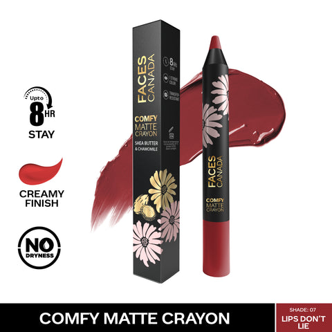 FACES CANADA Comfy Matte Crayon I Creamy Matte I Chamomile & Shea Butter I Alcohol-free I Lips Don’t lie 07 2.8 gm