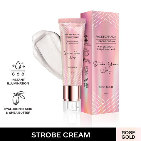 FACES CANADA Strobe Cream - Rose Gold, 30 ml | With Shea Butter & Hyaluronic Acid | Intense Hydration | Dewy Skin | Illuminating & Glowing Makeup Base