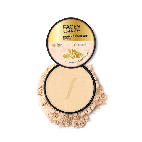 FACES CANADA Banana Compact Powder 9 gm | 8HR Oil Control Complexion Enhancer | Smooth Matte HD Finish | Lightweight Translucent Powder Sets Makeup | Blurs & Conceals | Radiant Flawless Skin | Vitamin C