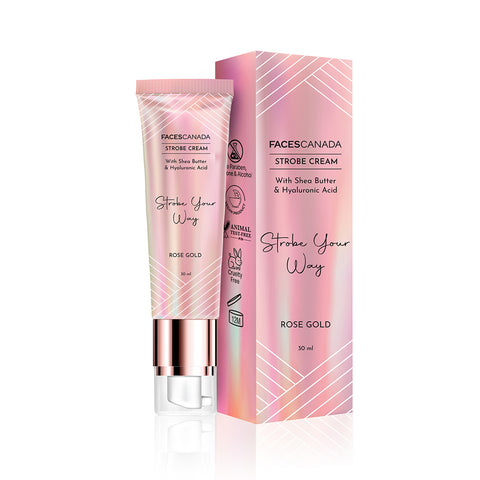 FACES CANADA Strobe Cream - Rose Gold, 30 ml | With Shea Butter & Hyaluronic Acid | Intense Hydration | Dewy Skin | Illuminating & Glowing Makeup Base