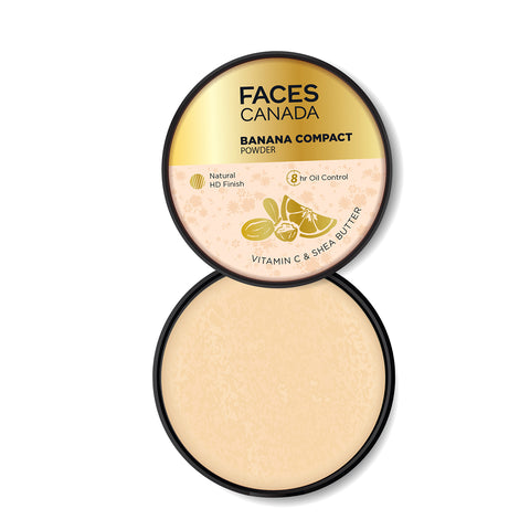 FACES CANADA Banana Compact Powder 9 gm | 8HR Oil Control Complexion Enhancer | Smooth Matte HD Finish | Lightweight Translucent Powder Sets Makeup | Blurs & Conceals | Radiant Flawless Skin | Vitamin C