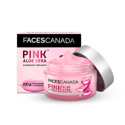 FACES CANADA Pink Aloe Vera Overnight Replenish Gel, 50 gm | Hyaluronic Acid & Vitamin E | Intense Hydration | Lightweight, Non Sticky & Absorbs Easily | Anti-Ageing, Nourishing & Skin Tightening