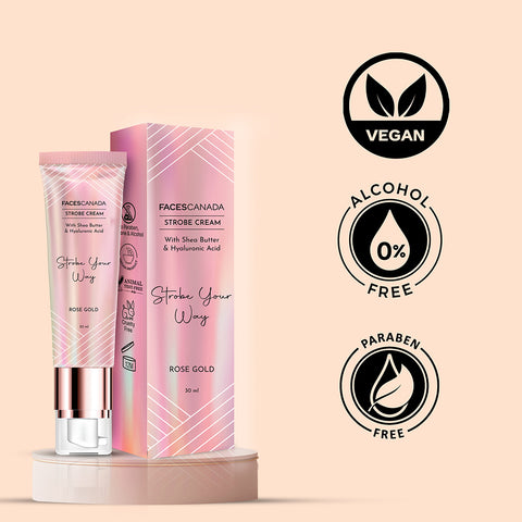 FACES CANADA Strobe Cream - Rose Gold, 30 ml | With Shea Butter & Hyaluronic Acid | Intense Hydration | Dewy Skin | Illuminating & Glowing Makeup Base