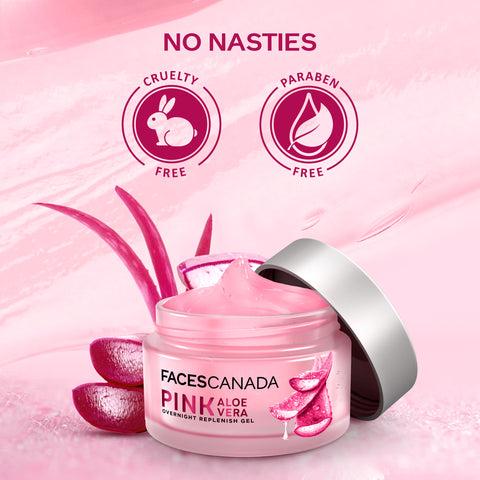 FACES CANADA Pink Aloe Vera Overnight Replenish Gel, 50 gm | Hyaluronic Acid & Vitamin E | Intense Hydration | Lightweight, Non Sticky & Absorbs Easily | Anti-Ageing, Nourishing & Skin Tightening