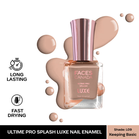 FACES CANADA Ultime Pro Splash Luxe Nail Enamel - Keeping Basic (L09), 12ml | Glossy Finish | Quick Drying | Long Lasting | High Shine | Chip Defiant | Even-Finish | Vegan | Non-Toxic | Ethanol-Free