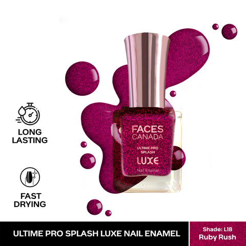 FACES CANADA Ultime Pro Splash Luxe Nail Enamel - Ruby Rush (L18), 12ml | Glossy Finish | Quick Drying | Long Lasting | High Shine | Chip Defiant | Even-Finish | Vegan | Non-Toxic | Ethanol-Free