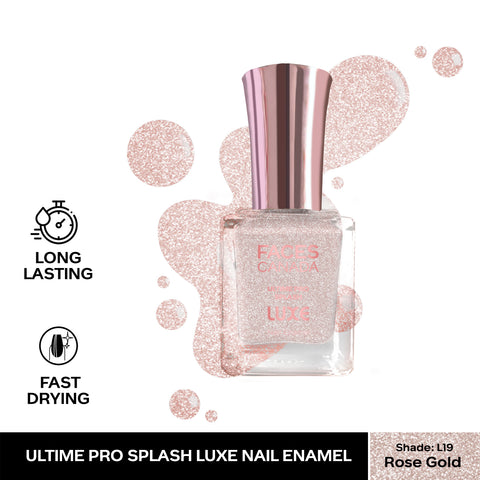 FACES CANADA Ultime Pro Splash Luxe Nail Enamel - Rose Gold (L19), 12ml | Glossy Finish | Quick Drying | Long Lasting | High Shine | Chip Defiant | Even-Finish | Vegan | Non-Toxic | Ethanol-Free