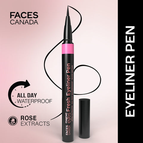 FACES CANADA Magneteyes Fresh Eyeliner Pen - Black, 1 ml | All - Day Waterproof & Smudgeproof | Long-Lasting | Intense Color Payoff | Quick Drying & One Stroke Application | Rose Extract
