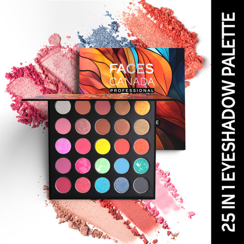 FACES CANADA Professional 25 IN 1 Eyeshadow Palette - Flamboyant, 27.5g | High Shine Shimmer & Intense Velvety Matte Finish | Highly Pigmented | Long Lasting | Smooth Texture | Easily Blendable