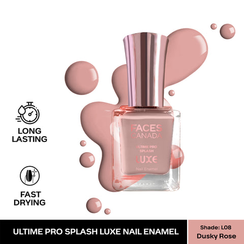 FACES CANADA Ultime Pro Splash Luxe Nail Enamel - Dusky Rose (L08), 12ml | Glossy Finish | Quick Drying | Long Lasting | High Shine | Chip Defiant | Even-Finish | Vegan | Non-Toxic | Ethanol-Free