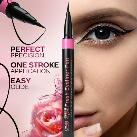 FACES CANADA Magneteyes Fresh Eyeliner Pen - Black, 1 ml | All - Day Waterproof & Smudgeproof | Long-Lasting | Intense Color Payoff | Quick Drying & One Stroke Application | Rose Extract