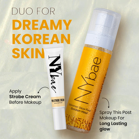 NY Bae Shimmer Glow Fixer - Golden Hour (110 ml) | Setting Spray | Gold Glow | Dewy Korean Skin | Makeup Fixer | Sets Makeup | Strobe Glow | Crease-Free