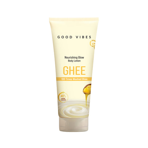 Good Vibes Nourishing Glow Body Lotion with 100× Washed Ghee | 48H Deep Hydration| Intense Hydration | Non-Greasy Moisture | Repairs Dry & Rough Skin | With Vitamin E | Soothes & Softens Skin | Daily Body Care- 200 ml