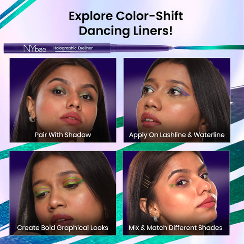 NY Bae Holographic Eyeliner - Aquamarine 01 | Kajal | Waterproof Eyeliner | Long Lasting | Eyeshadow | Pen Eyeliner | Purple Blue Eyeliner | Eye Makeup (0.25 gm)
