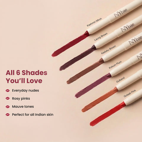 NY Bae 2-in-1 Lip Liner Kit Pack of 6 - 6 Multi-Use Lip Pencils