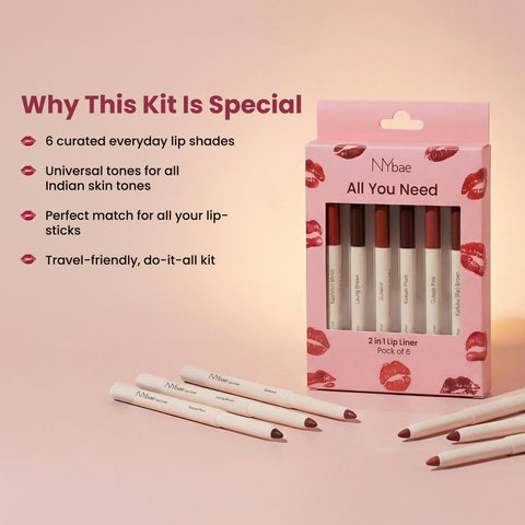 NY Bae 2-in-1 Lip Liner Kit Pack of 6 - 6 Multi-Use Lip Pencils