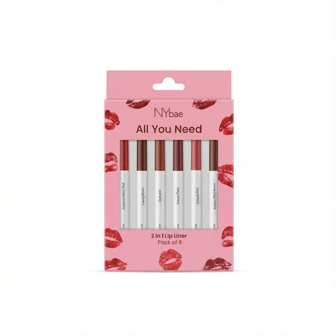 NY Bae 2-in-1 Lip Liner Kit Pack of 6 - 6 Multi-Use Lip Pencils