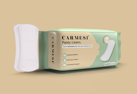 Carmesi Panty Liners | Cushiony Soft | Protect against Spotting & Light Discharge | End-To-End Sticking | Keep You Fresh & Dry All-Day Long | Non-Toxic & Unscented | 50 Pieces - 50 Pcs