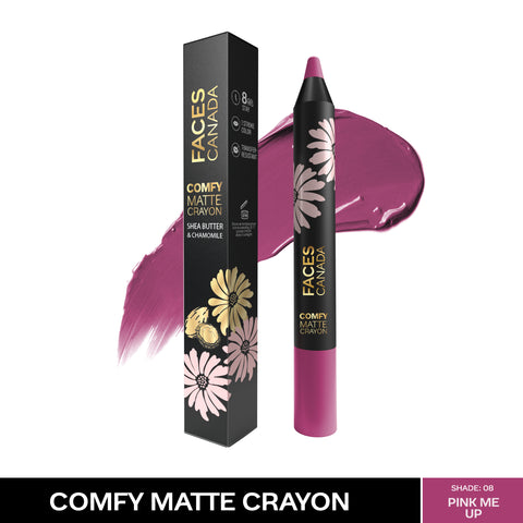FACES CANADA Comfy Matte Crayon I Creamy Matte I Chamomile & Shea Butter I Alcohol-free I Pink me up 08 2.8 gm