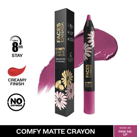 FACES CANADA Comfy Matte Crayon I Creamy Matte I Chamomile & Shea Butter I Alcohol-free I Pink me up 08 2.8 gm