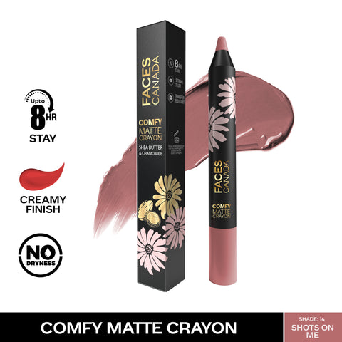 FACES CANADA Comfy Matte Crayon I Creamy Matte I Chamomile & Shea Butter I Alcohol-free I Shots on me 14 2.8 gm