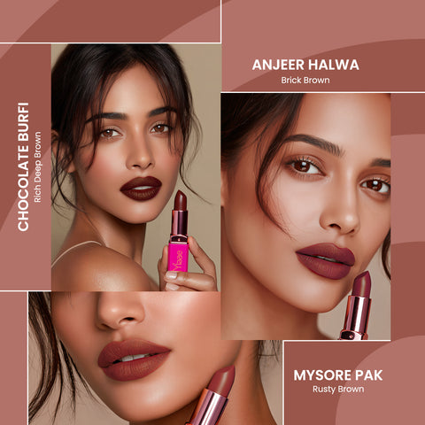 NY Bae Sweet Shop Staples Pack of 3 Lipsticks for Women (Nudes & Browns)