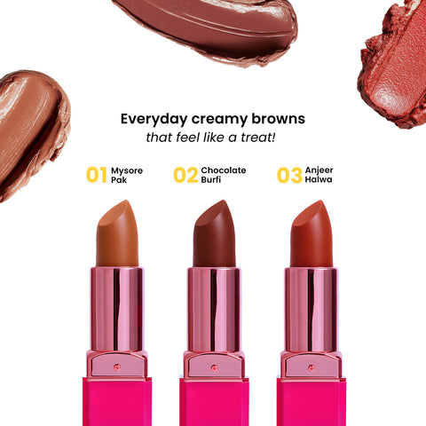 NY Bae Sweet Shop Staples Pack of 3 Lipsticks for Women (Nudes & Browns)