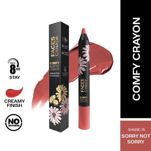 FACES CANADA Comfy Matte Crayon I Creamy Matte I Chamomile & Shea Butter I Alcohol-free I Sorry not sorry 15 2.8 gm